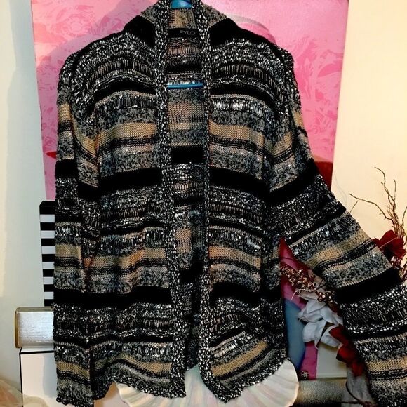 FYLO sequin multi pattern fabric cardigan - Picture 2 of 3